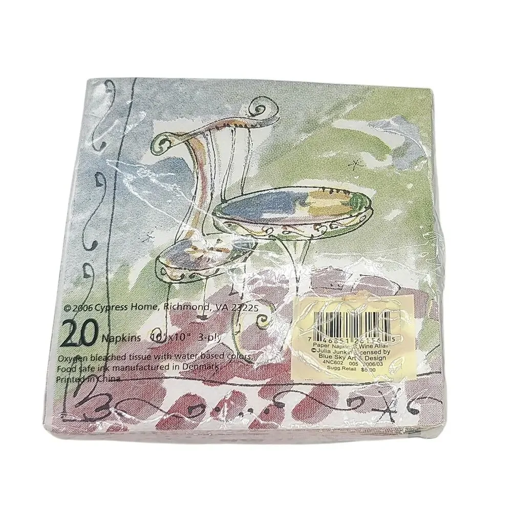 NEW Vtg 2006 Julia Junkin Wine Cocktail Paper Napkins Set Of 20 3 Ply Retro M2